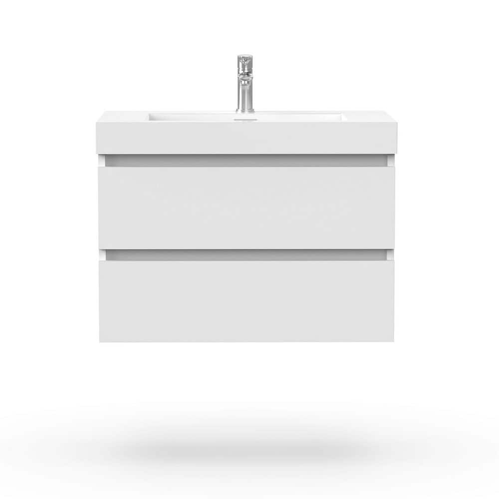 Vanity Art Annecy 30 in. W x 18.5 in. D x 20 in. H Bathroom Wall Hung Vanity in White with Single Basin Vanity Top in White Resin