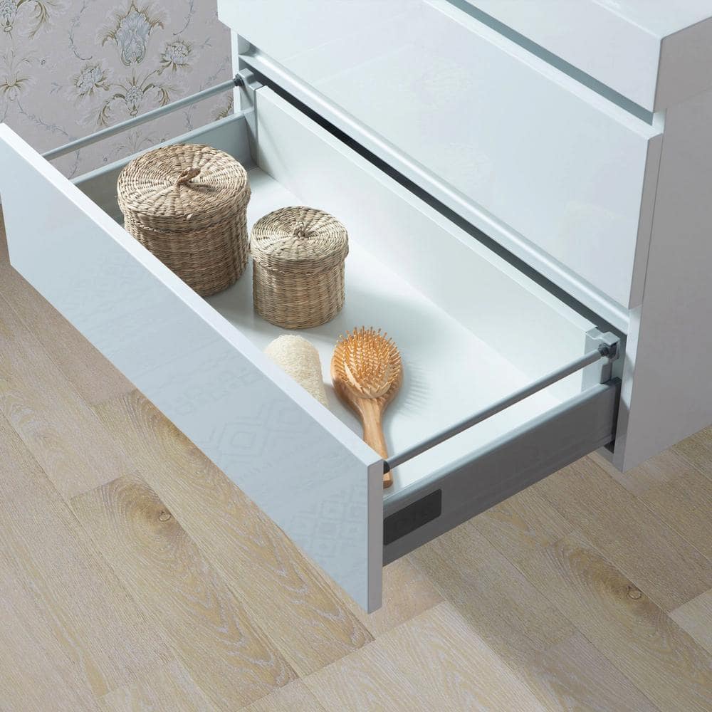 Vanity Art Annecy 30 in. W x 18.5 in. D x 20 in. H Bathroom Wall Hung LED Vanity in White w/ Single Basin Vanity Top in White Resin