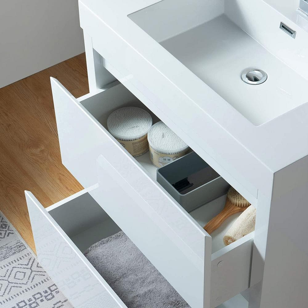 Vanity Art Annecy 30 in. W x 18.5 in. D x 20 in. H Bathroom Wall Hung LED Vanity in White w/ Single Basin Vanity Top in White Resin