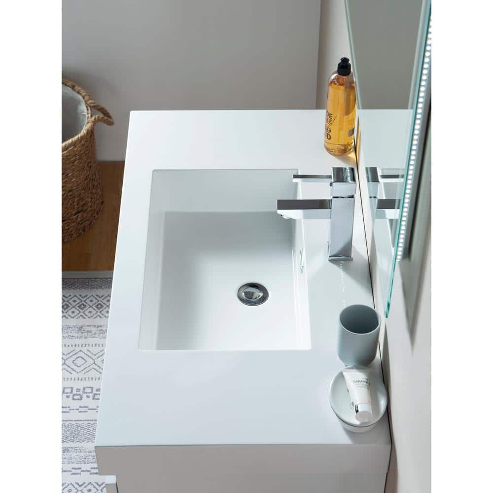 Vanity Art Annecy 36 in. W x 18.5 in. D x 20 in. H Bathroom Wall Hung LED Vanity in White with Single Basin Vanity Top in White Resin