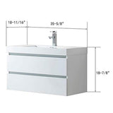 Vanity Art Annecy 36 in. W x 18.5 in. D x 20 in. H Bathroom Wall Hung LED Vanity in White with Single Basin Vanity Top in White Resin
