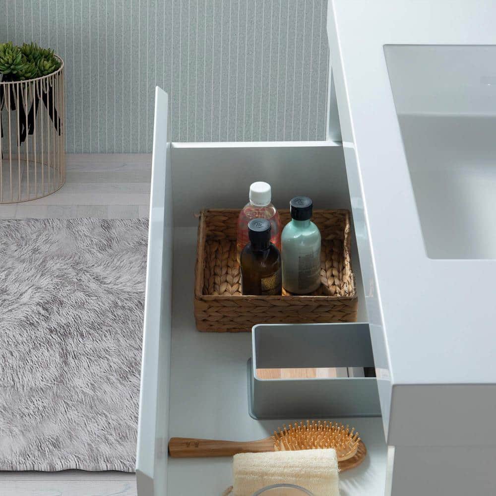 Vanity Art Annecy 36 in. W x 18.5 in. D x 20 in. H Bathroom Wall Hung LED Vanity in White with Single Basin Vanity Top in White Resin