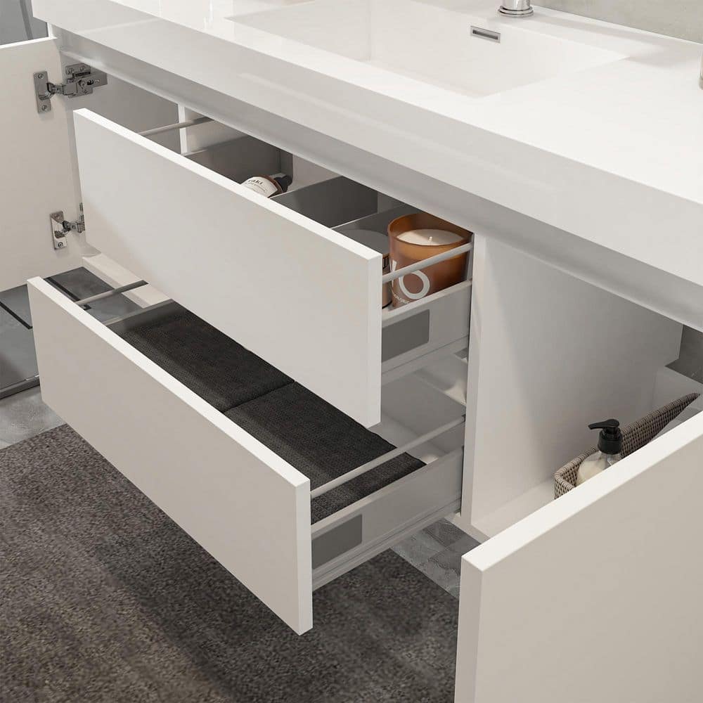 Vanity Art Annecy 60 in. W x 18.5 in. D x 20 in. H Bathroom Wall Hung Vanity in White with Single Basin Vanity Top in White Resin