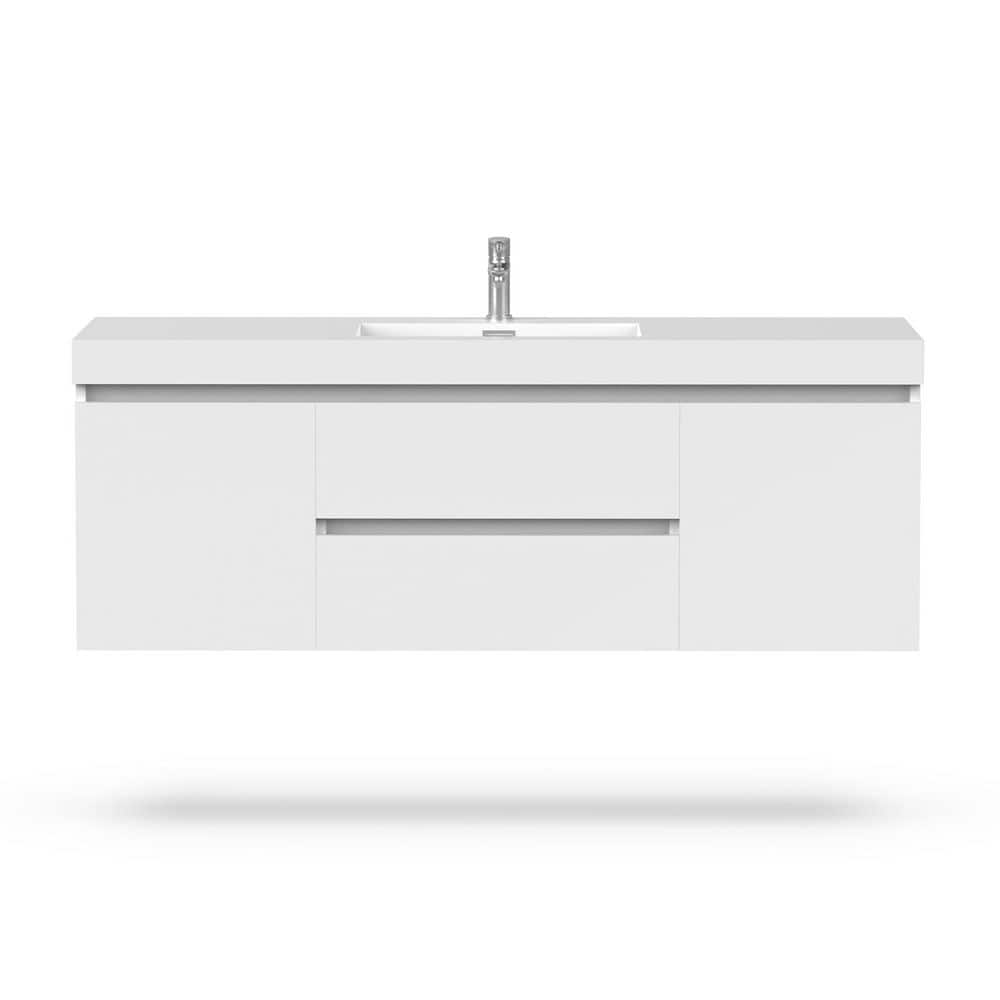 Vanity Art Annecy 60 in. W x 18.5 in. D x 20 in. H Bathroom Wall Hung Vanity in White with Single Basin Vanity Top in White Resin