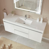 Vanity Art Annecy 60 in. W x 18.5 in. D x 20 in. H Bathroom Wall Hung LED Vanity in White w/ Single Basin Vanity Top in White Resin
