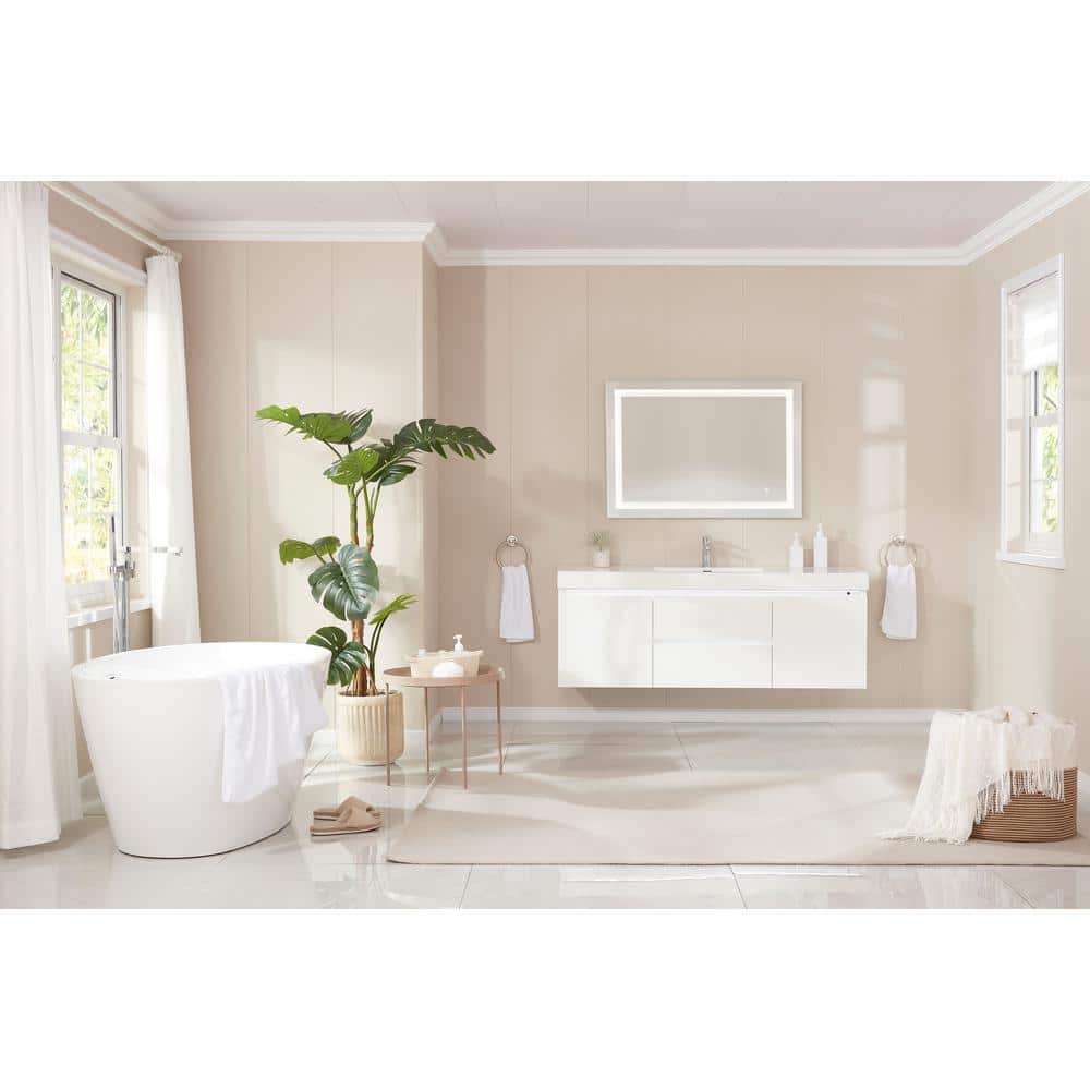 Vanity Art Annecy 60 in. W x 18.5 in. D x 20 in. H Bathroom Wall Hung LED Vanity in White w/ Single Basin Vanity Top in White Resin