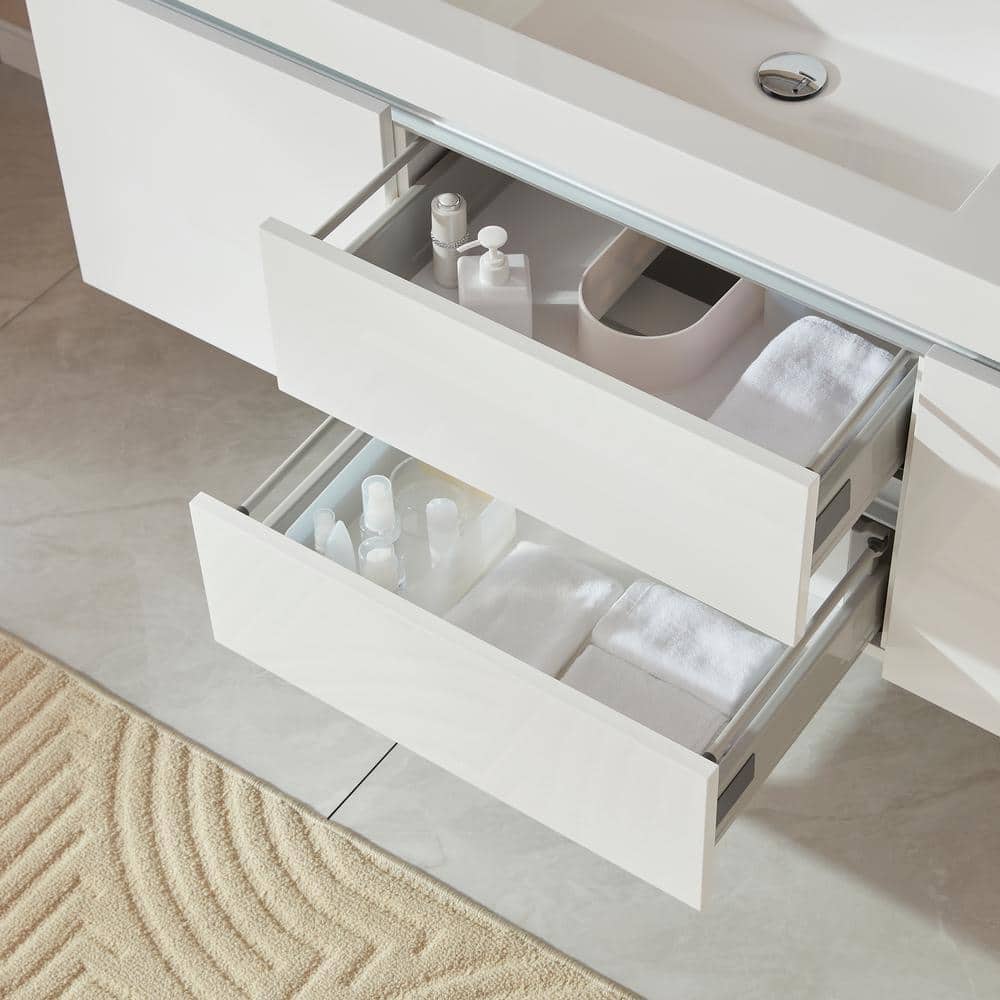 Vanity Art Annecy 60 in. W x 18.5 in. D x 20 in. H Bathroom Wall Hung LED Vanity in White w/ Single Basin Vanity Top in White Resin