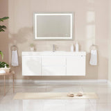 Vanity Art Annecy 60 in. W x 18.5 in. D x 20 in. H Bathroom Wall Hung LED Vanity in White w/ Single Basin Vanity Top in White Resin