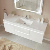 Vanity Art Annecy 60 in. W x 18.5 in. D x 20 in. H Bathroom Wall Hung LED Vanity in White w/ Single Basin Vanity Top in White Resin