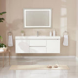 Vanity Art Annecy 60 in. W x 18.5 in. D x 20 in. H Bathroom Wall Hung LED Vanity in White w/ Single Basin Vanity Top in White Resin