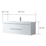 Vanity Art Annecy 60 in. W x 18.5 in. D x 20 in. H Bathroom Wall Hung LED Vanity in White w/ Single Basin Vanity Top in White Resin