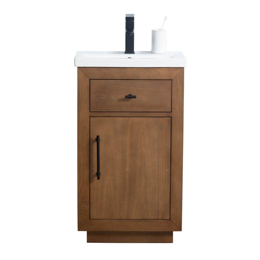 Vanity Art 20 in. W x 15.7 in. D x 34 in. H Single Sink Bathroom Vanity in Tan with Ceramic Top in White