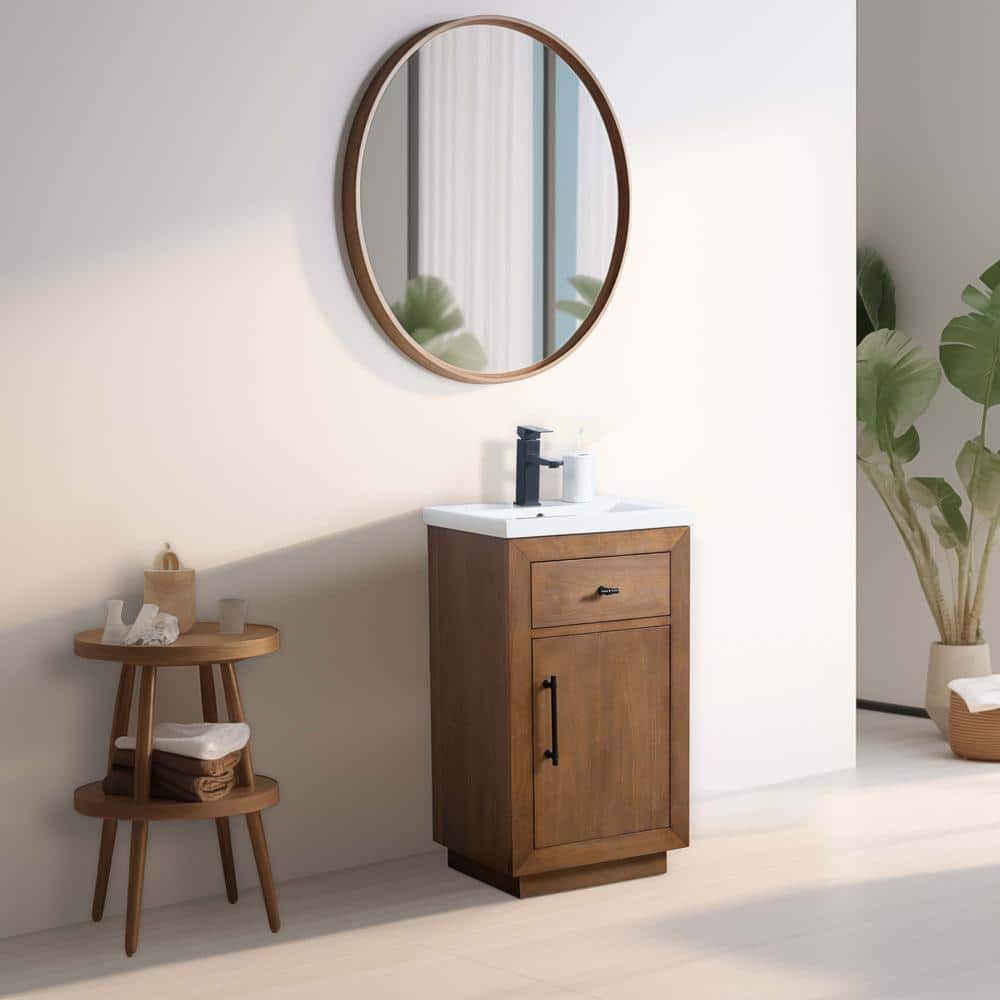Vanity Art 20 in. W x 15.7 in. D x 34 in. H Single Sink Bathroom Vanity in Tan with Ceramic Top in White
