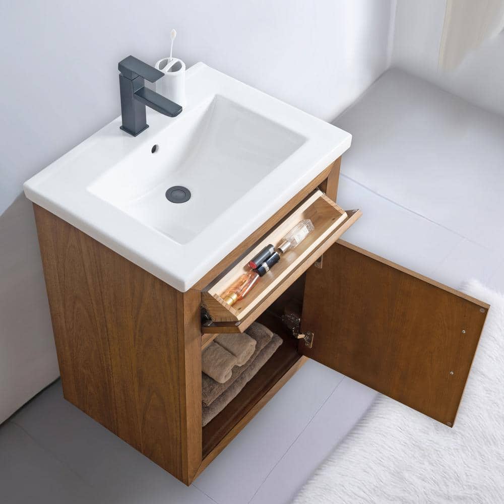 Vanity Art 24 in. W x 18.5 in. D x 34 in. H Single Sink Bathroom Vanity in Tan with Ceramic Top in White