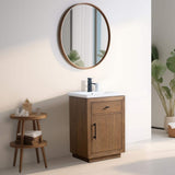 Vanity Art 24 in. W x 18.5 in. D x 34 in. H Single Sink Bathroom Vanity in Tan with Ceramic Top in White