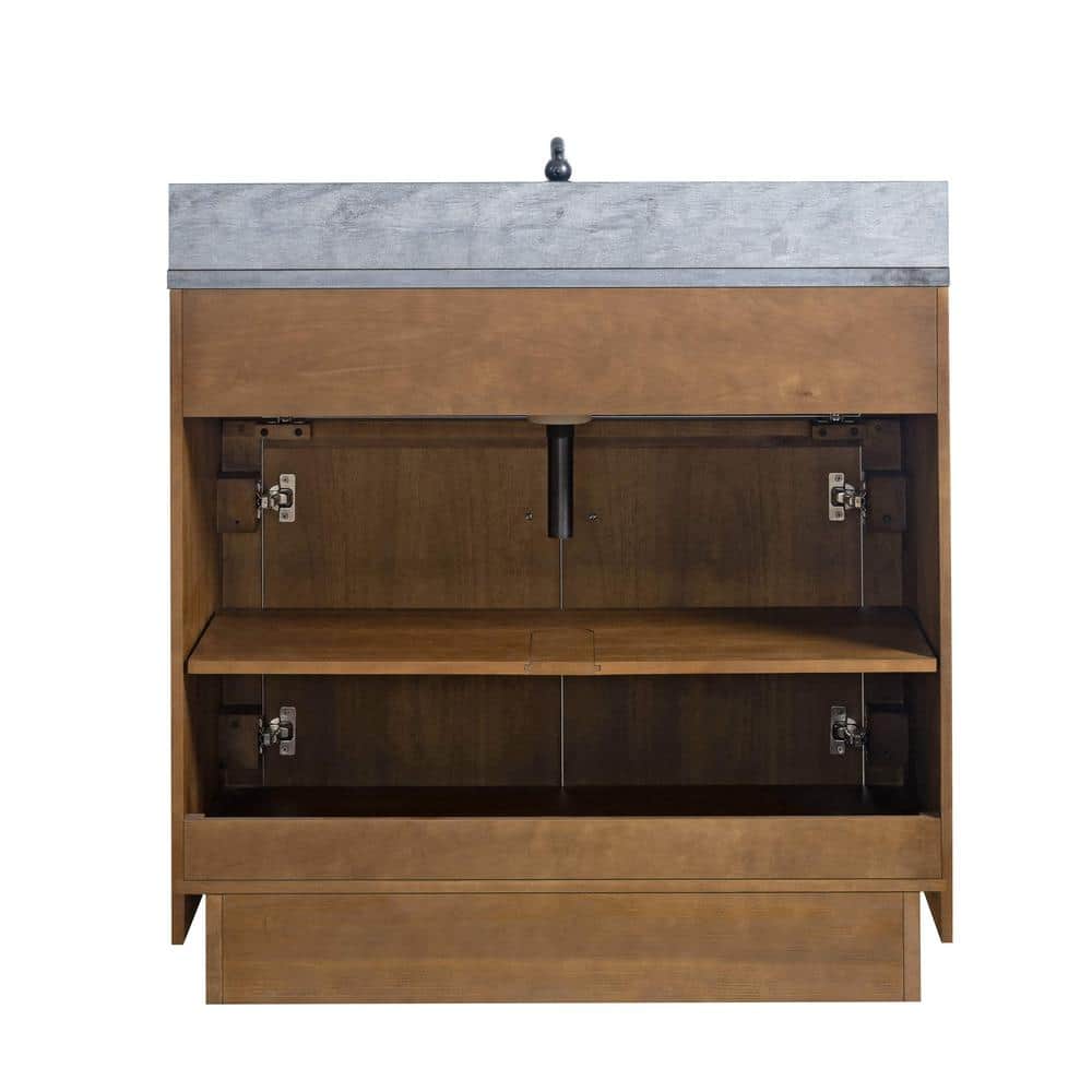 Vanity Art 36 in. W x 21.5 in. D x 34 in. H Single Sink Bathroom Vanity in Tan with Black Limestone Top
