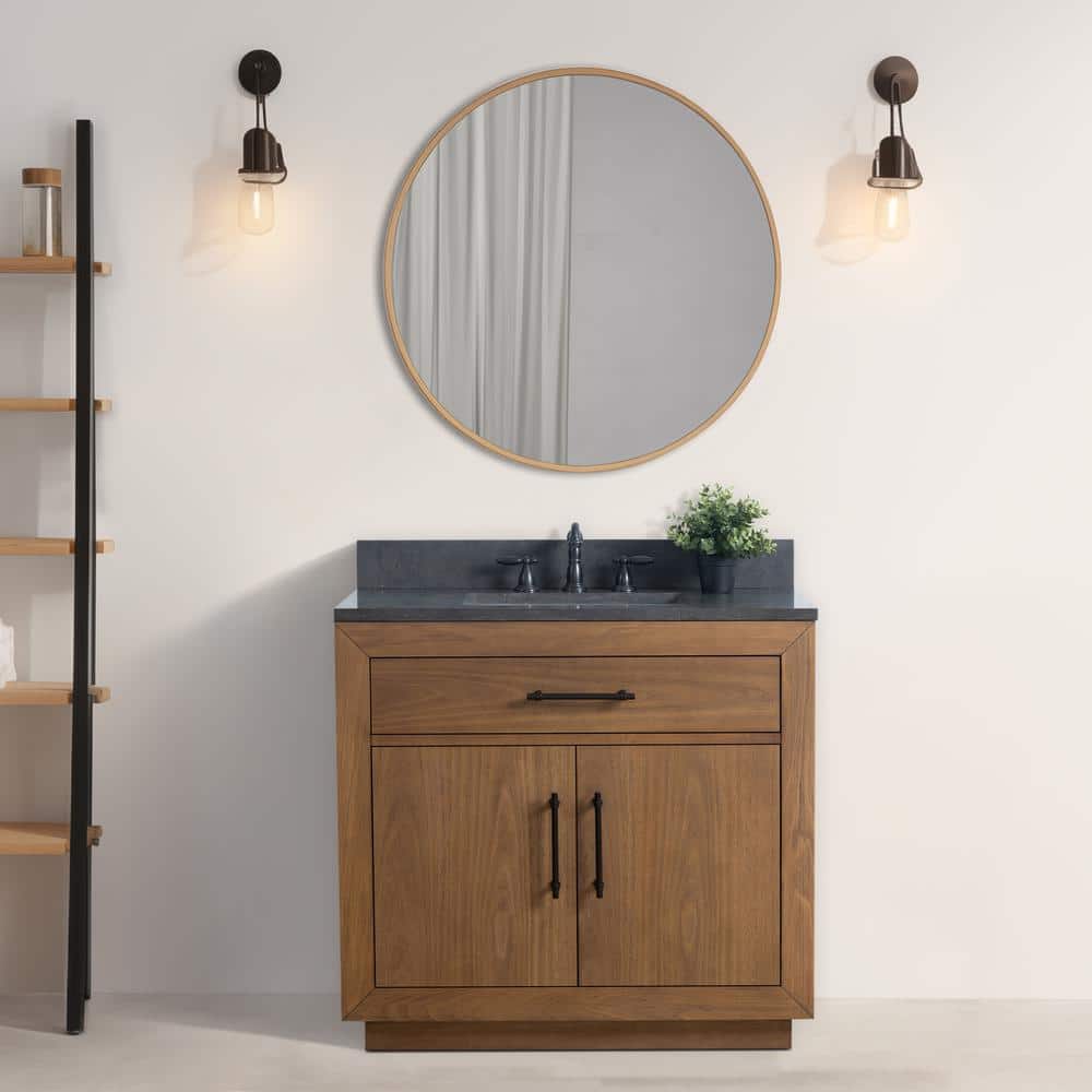 Vanity Art 36 in. W x 21.5 in. D x 34 in. H Single Sink Bathroom Vanity in Tan with Black Limestone Top