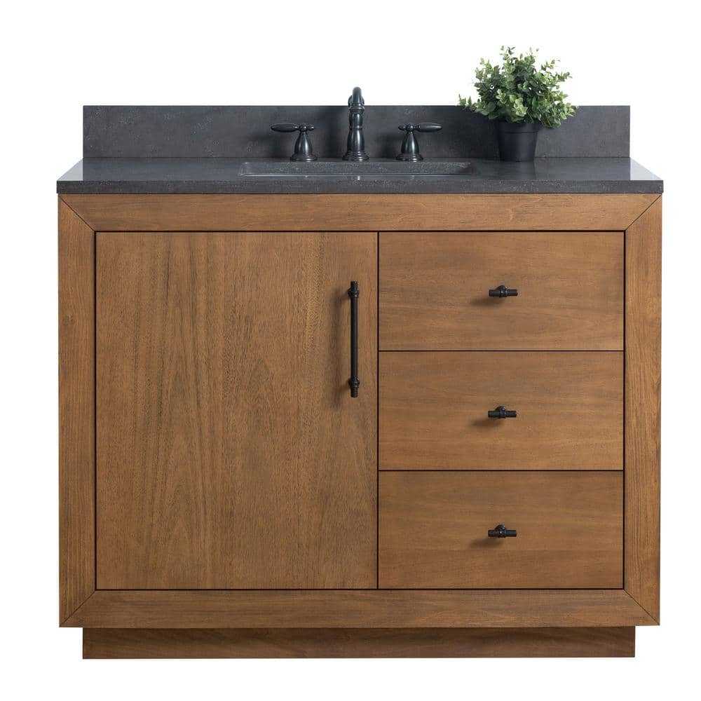 Vanity Art 42 in. W x 21.5 in. D x 34 in. H Single Sink Bathroom Vanity in Tan with Black Limestone Top