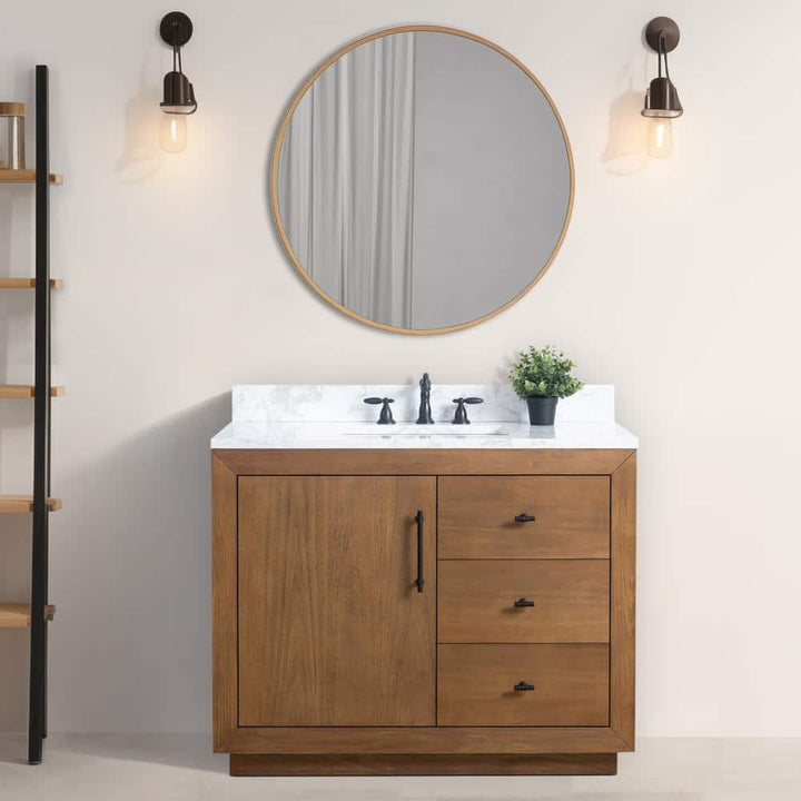 Vanity Art 42 in. W x 21.5 in. D x 34 in. H Single Sink Bathroom Vanity in Tan with Arabescato White Engineered Marble Top