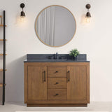 Vanity Art 48 in. W x 21.5 in. D x 34 in. H Single Sink Bathroom Vanity in Tan with Black Limestone Top