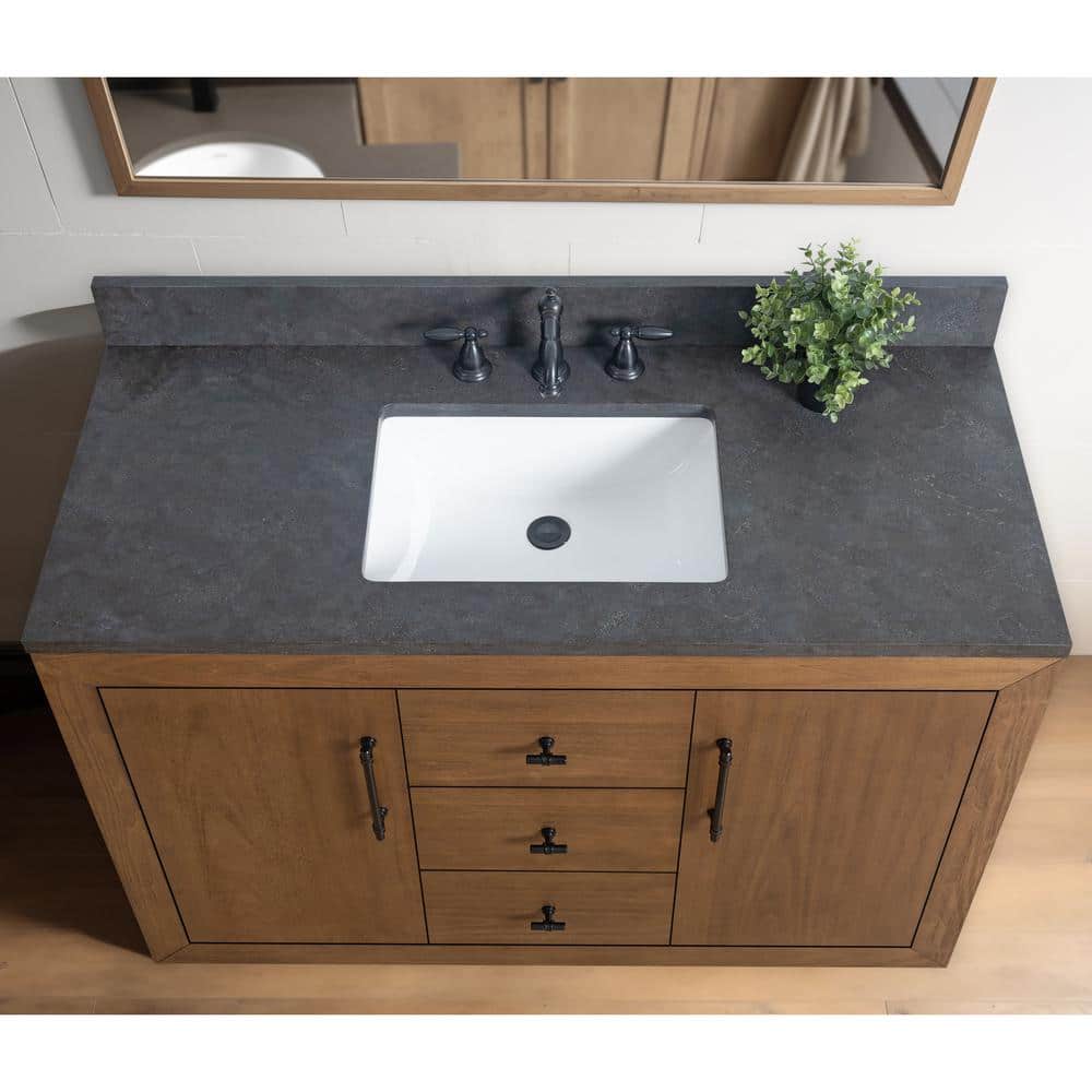 Vanity Art 48 in. W x 21.5 in. D x 34 in. H Single Sink Bathroom Vanity in Tan with Black Limestone Top
