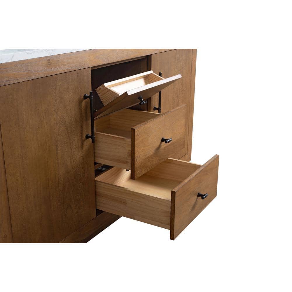 Vanity Art 60 in. W x 21.5 in. D x 34 in. H Double Sink Bathroom Vanity in Tan with Arabescato White Engineered Marble Top