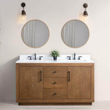 Vanity Art 60 in. W x 21.5 in. D x 34 in. H Double Sink Bathroom Vanity in Tan with Arabescato White Engineered Marble Top