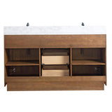 Vanity Art 60 in. W x 21.5 in. D x 34 in. H Double Sink Bathroom Vanity in Tan with Arabescato White Engineered Marble Top