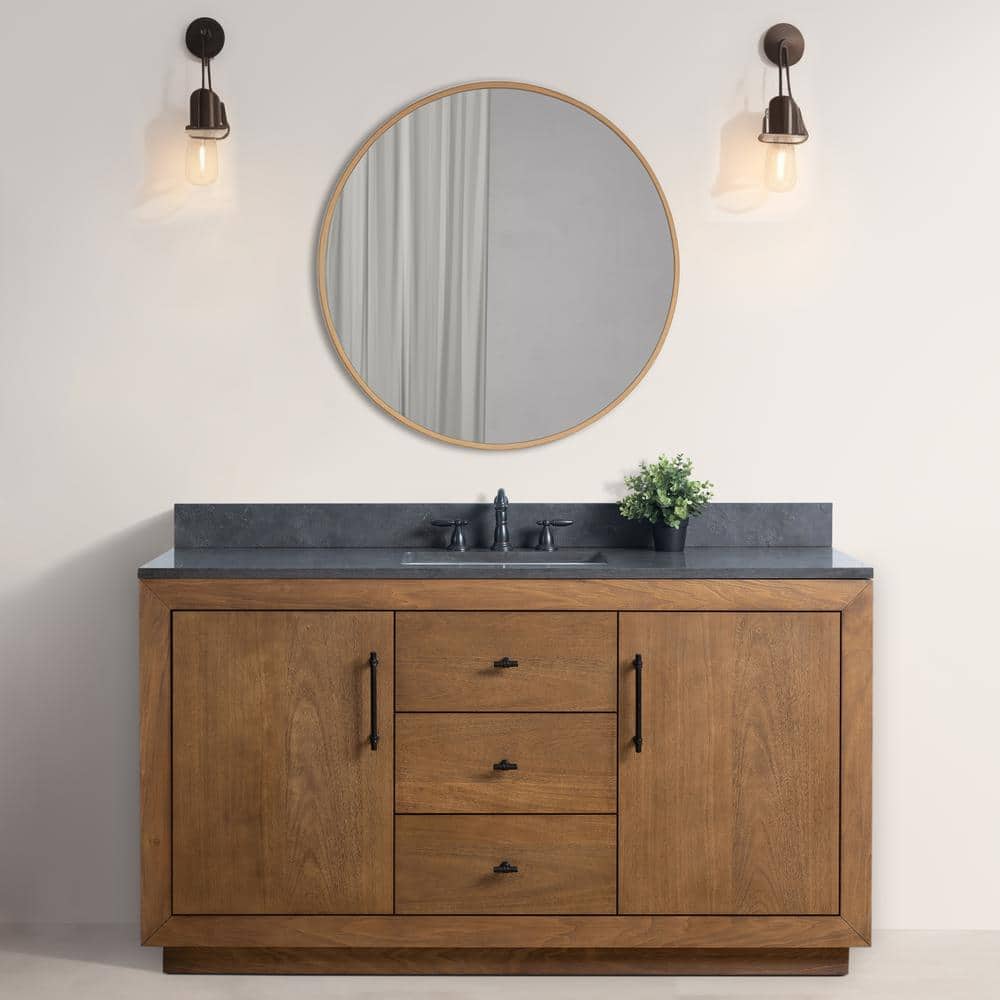 Vanity Art 60 in. W x 21.5 in. D x 34 in. H Single Sink Bathroom Vanity in Tan with Black Limestone Top