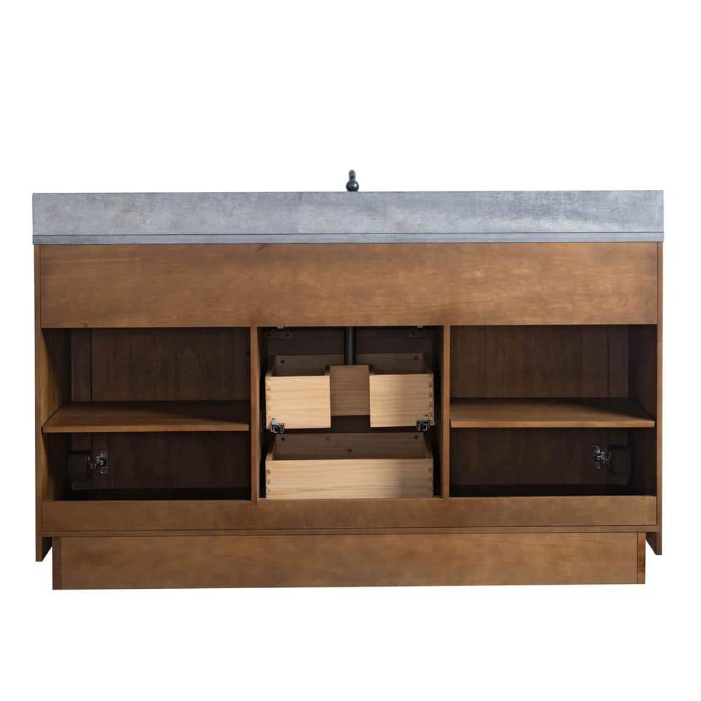 Vanity Art 60 in. W x 21.5 in. D x 34 in. H Single Sink Bathroom Vanity in Tan with Black Limestone Top