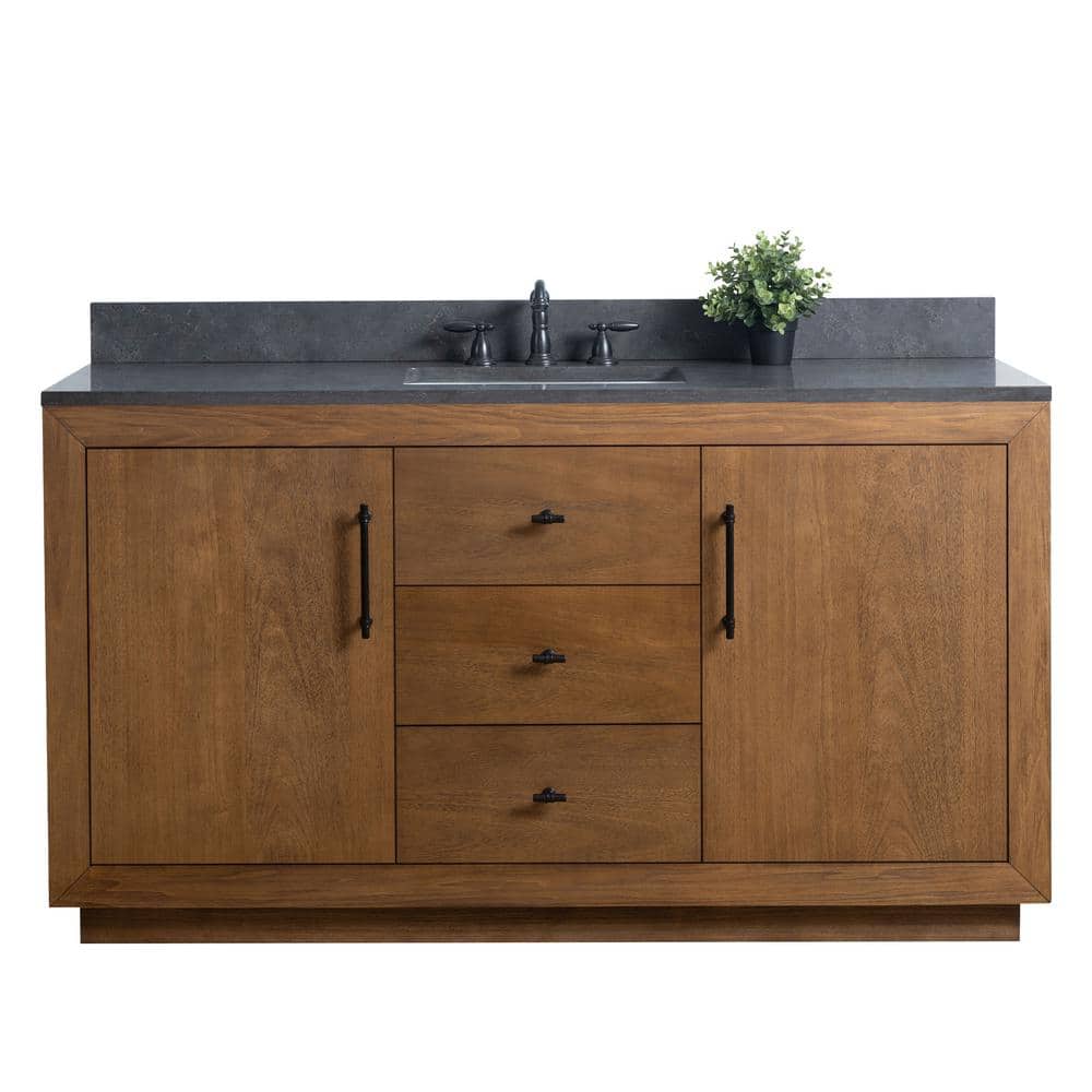 Vanity Art 60 in. W x 21.5 in. D x 34 in. H Single Sink Bathroom Vanity in Tan with Black Limestone Top