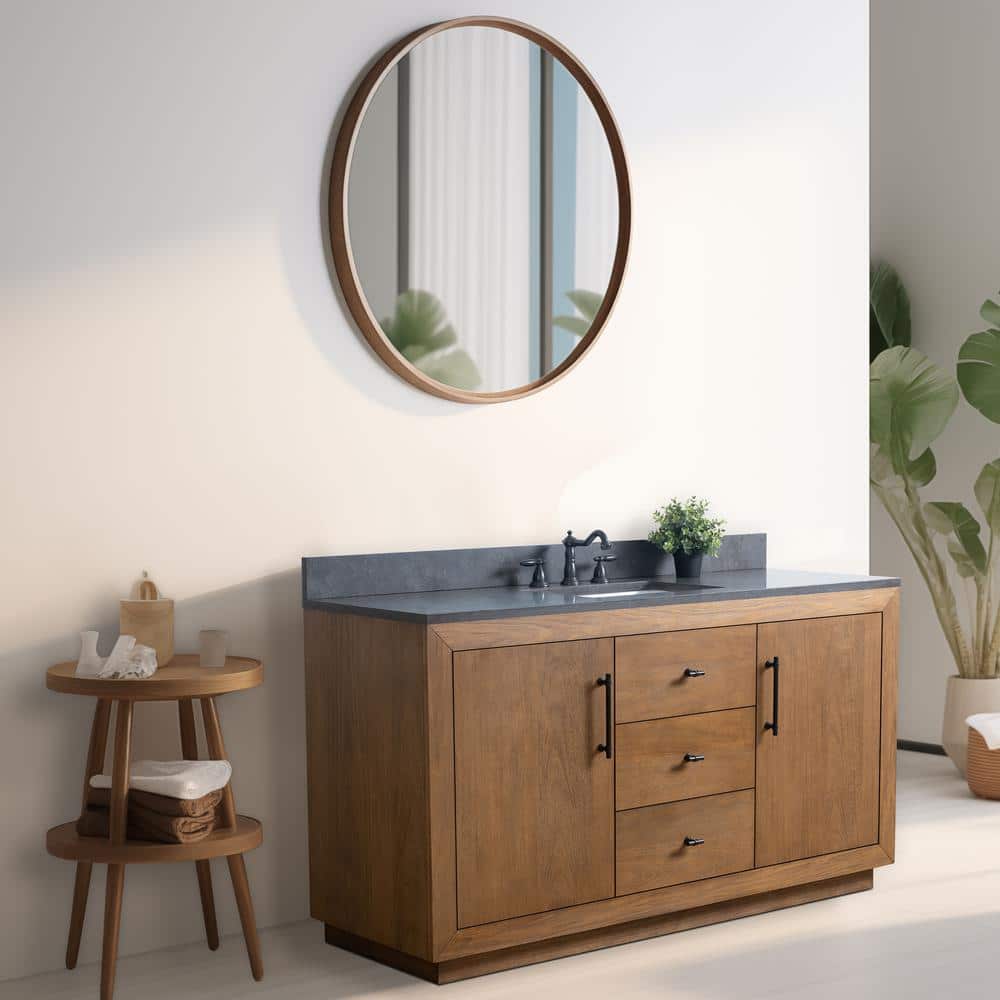 Vanity Art 60 in. W x 21.5 in. D x 34 in. H Single Sink Bathroom Vanity in Tan with Black Limestone Top