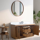 Vanity Art 60 in. W x 21.5 in. D x 34 in. H Single Sink Bathroom Vanity in Tan with Arabescato White Engineered Marble Top