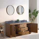 Vanity Art 72 in. W x 21.5 in. D x 34 in. H Double Sink Bathroom Vanity in Tan with Black Limestone Top