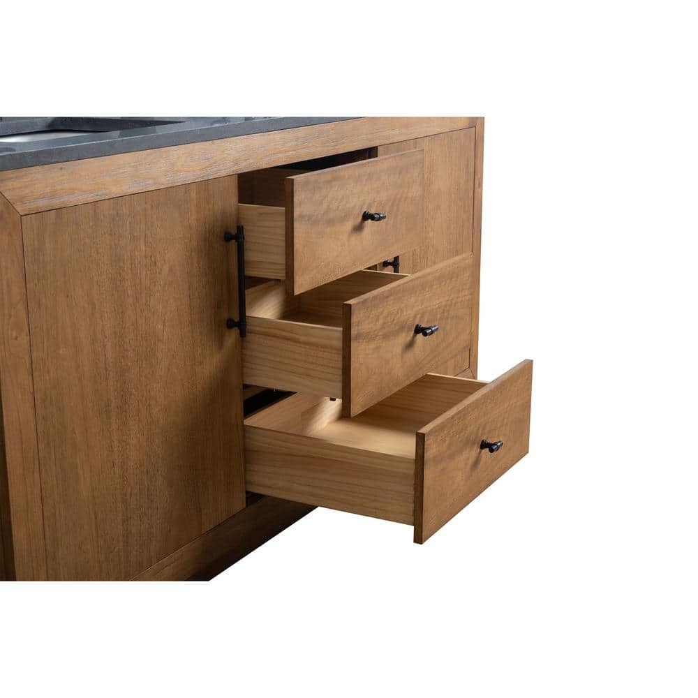 Vanity Art 72 in. W x 21.5 in. D x 34 in. H Double Sink Bathroom Vanity in Tan with Black Limestone Top