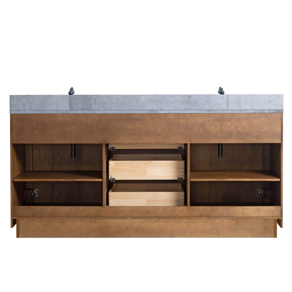 Vanity Art 72 in. W x 21.5 in. D x 34 in. H Double Sink Bathroom Vanity in Tan with Black Limestone Top