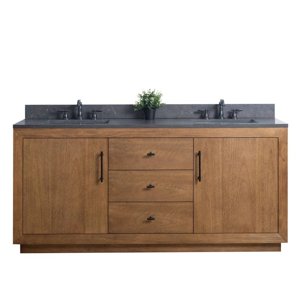 Vanity Art 72 in. W x 21.5 in. D x 34 in. H Double Sink Bathroom Vanity in Tan with Black Limestone Top