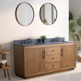 Vanity Art 72 in. W x 21.5 in. D x 34 in. H Double Sink Bathroom Vanity in Tan with Black Limestone Top