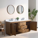 Vanity Art 72 in. W x 21.5 in. D x 34 in. H Double Sink Bathroom Vanity in Tan with Arabescato White Engineered Marble Top