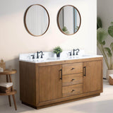 Vanity Art 72 in. W x 21.5 in. D x 34 in. H Double Sink Bathroom Vanity in Tan with Arabescato White Engineered Marble Top