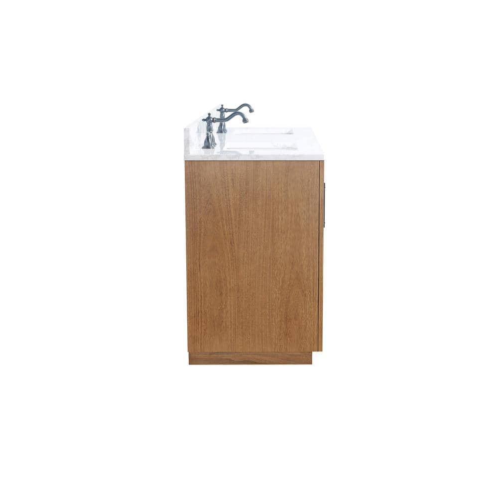 Vanity Art 72 in. W x 21.5 in. D x 34 in. H Double Sink Bathroom Vanity in Tan with Arabescato White Engineered Marble Top