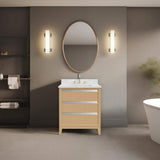 Vanity Art 30 in. W x 22 in. D x 34 in. H Single Sink Bathroom Vanity in Natural Oak with Engineered Marble Top in White