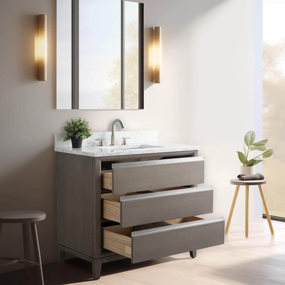 Vanity Art 36 in. W x 22 in. D x 34 in. H Single Sink Bathroom Vanity in Driftwood Gray with Engineered Marble Top