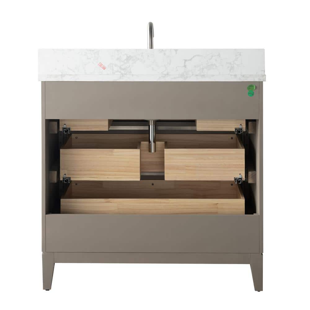Vanity Art 36 in. W x 22 in. D x 34 in. H Single Sink Bathroom Vanity in Driftwood Gray with Engineered Marble Top