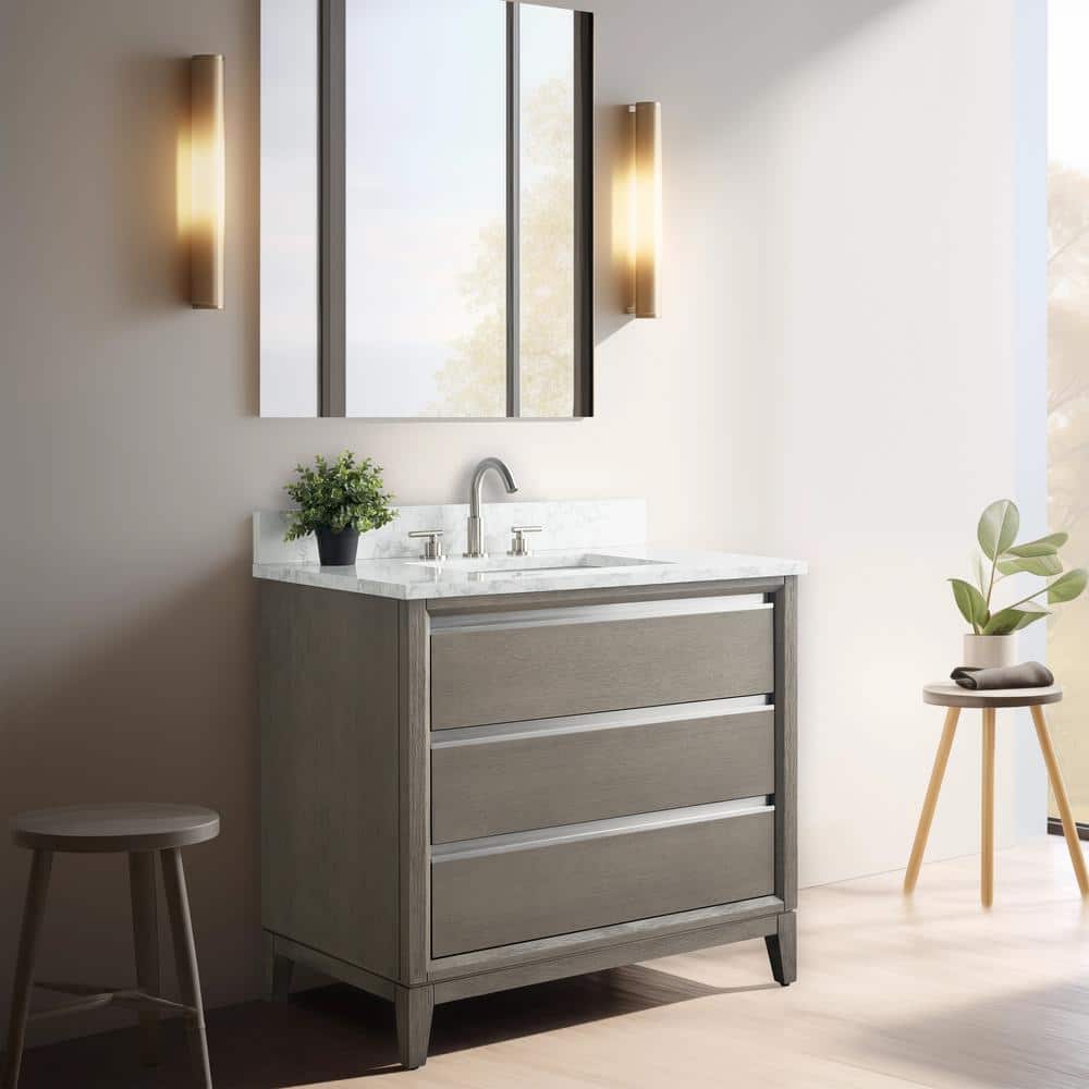 Vanity Art 36 in. W x 22 in. D x 34 in. H Single Sink Bathroom Vanity in Driftwood Gray with Engineered Marble Top