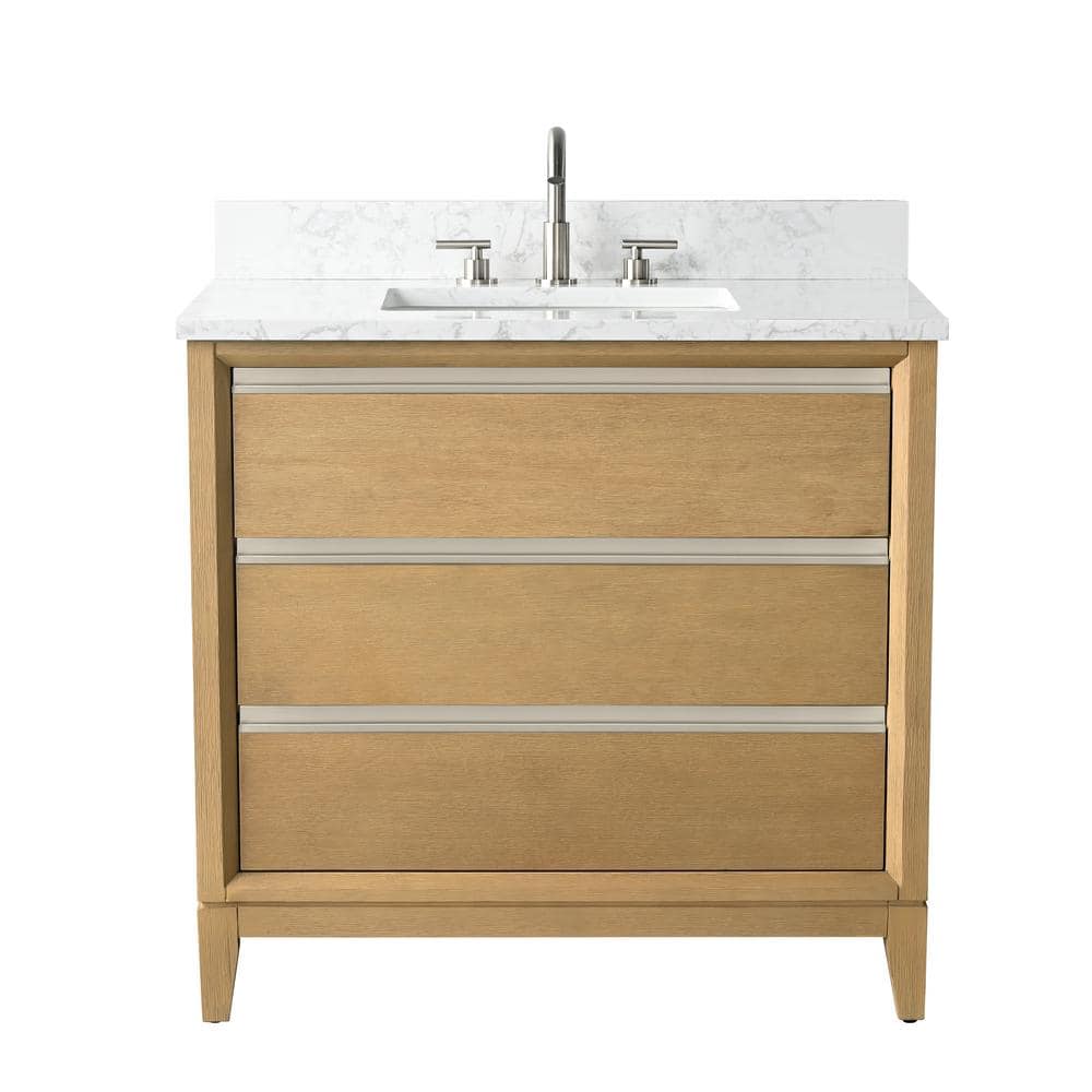 Vanity Art 36 in. W x 22 in. D x 34 in. H Single Sink Bathroom Vanity in Natural Oak with Engineered Marble Top