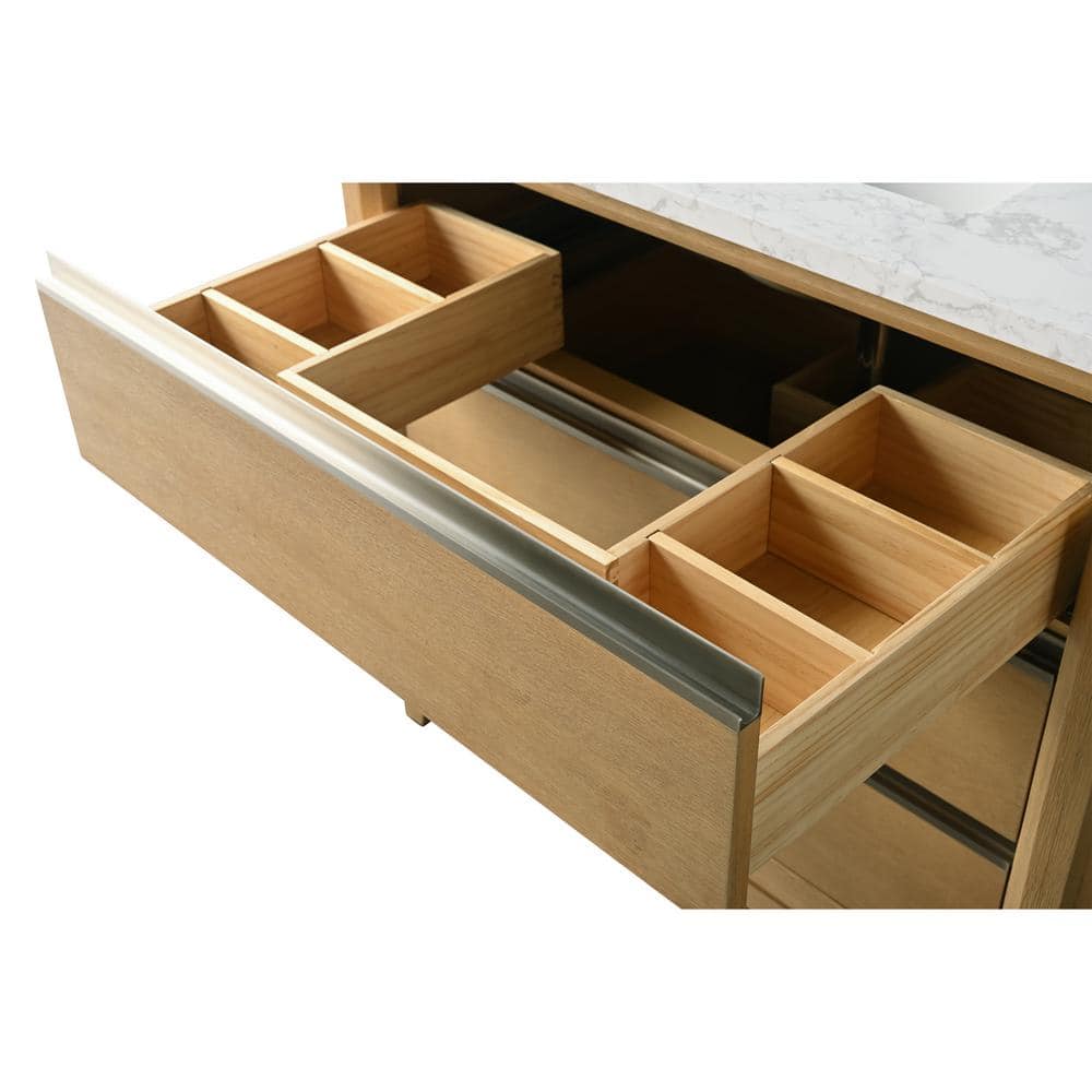 Vanity Art 36 in. W x 22 in. D x 34 in. H Single Sink Bathroom Vanity in Natural Oak with Engineered Marble Top