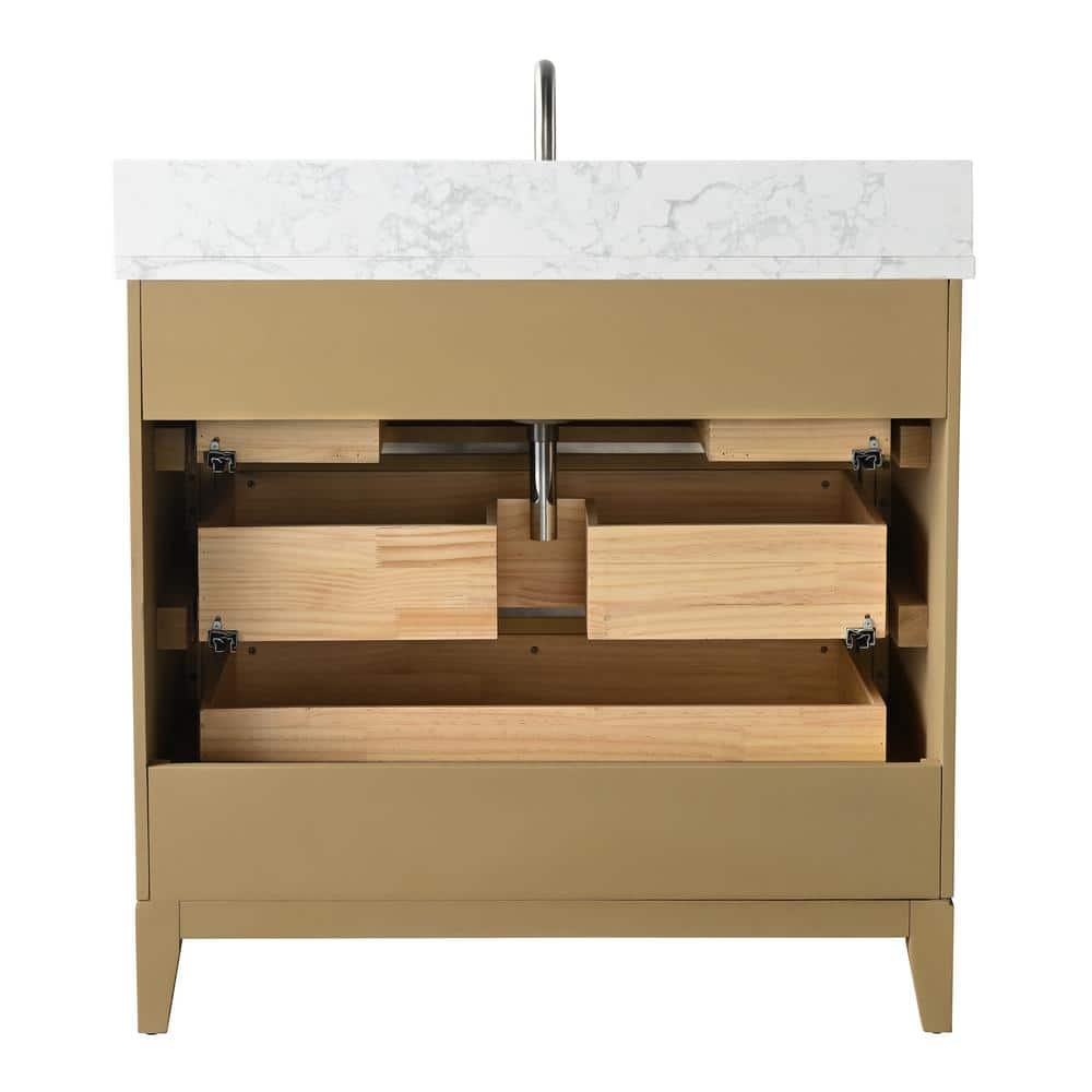 Vanity Art 36 in. W x 22 in. D x 34 in. H Single Sink Bathroom Vanity in Natural Oak with Engineered Marble Top