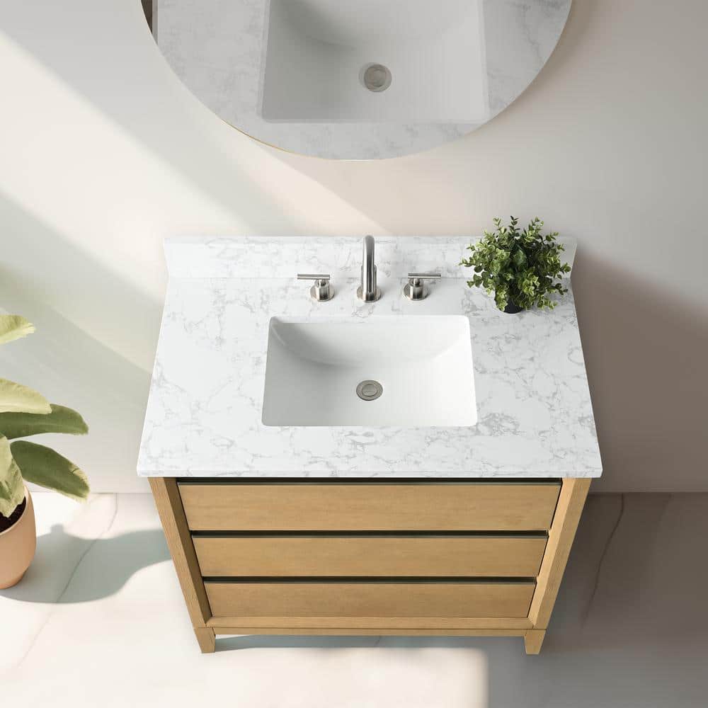 Vanity Art 36 in. W x 22 in. D x 34 in. H Single Sink Bathroom Vanity in Natural Oak with Engineered Marble Top