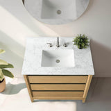 Vanity Art 36 in. W x 22 in. D x 34 in. H Single Sink Bathroom Vanity in Natural Oak with Engineered Marble Top